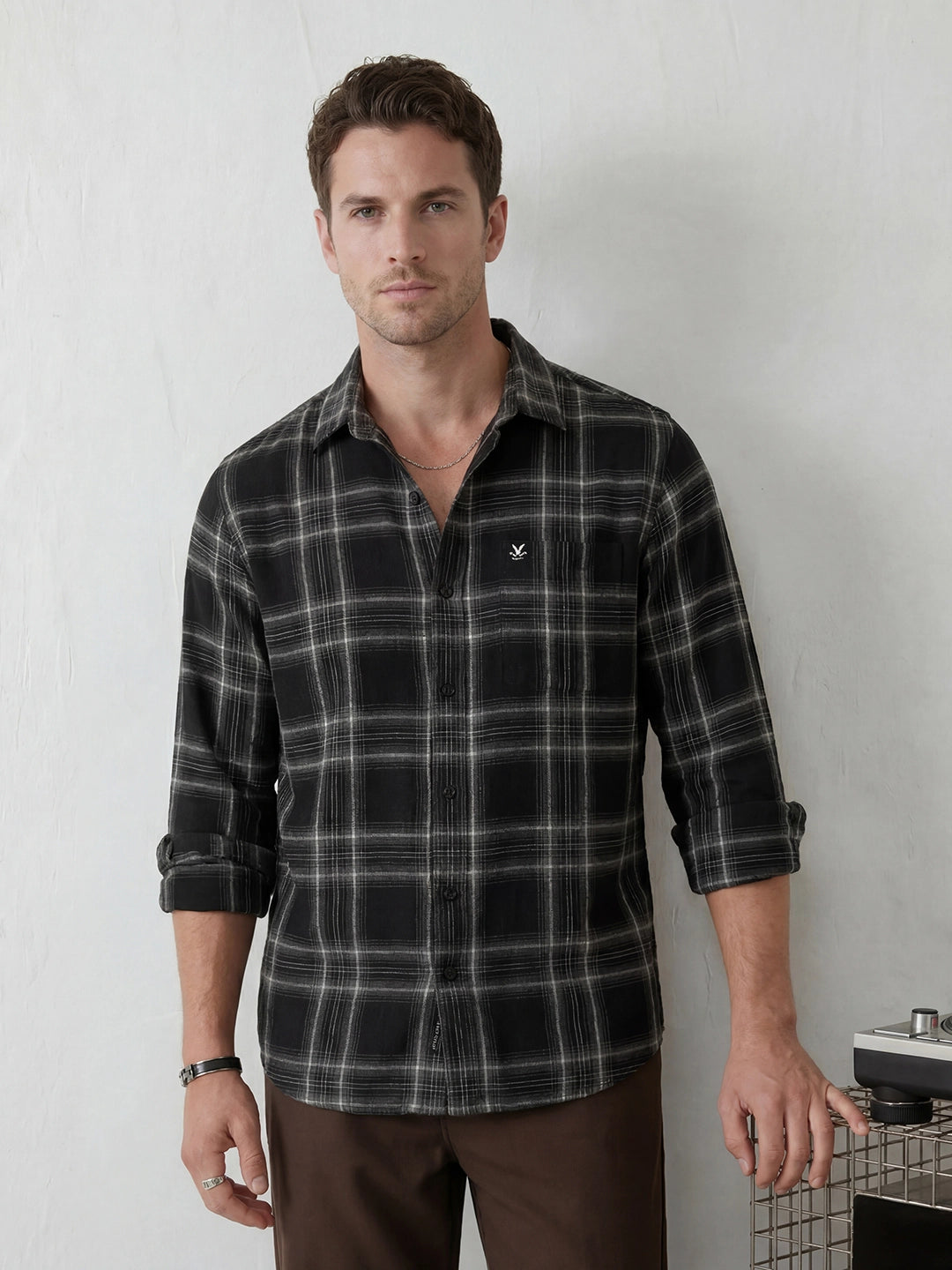 Classic Regular Fit Checkered Shirt | Black