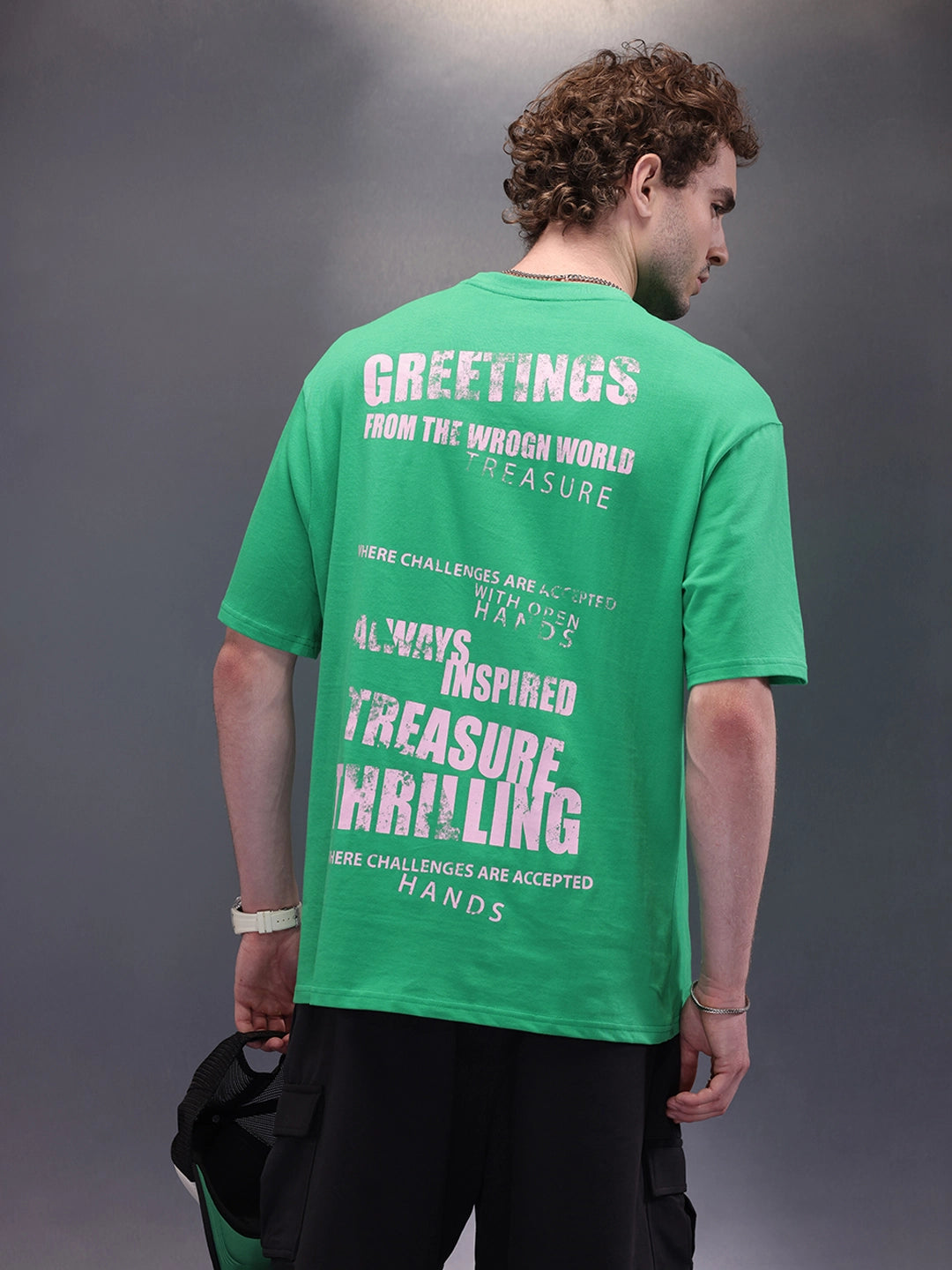 Distressed Printed Oversized T-Shirt | Green