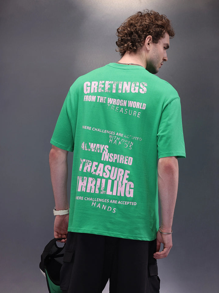 Distressed Printed Oversized T-Shirt | Green