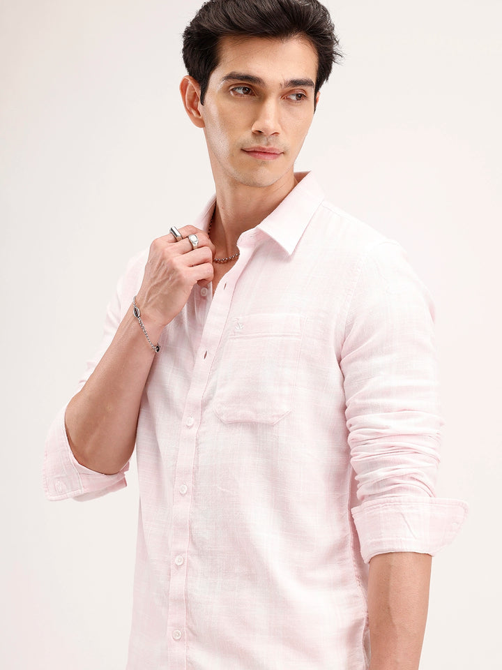Slim Fit Checkered Shirt | Pink
