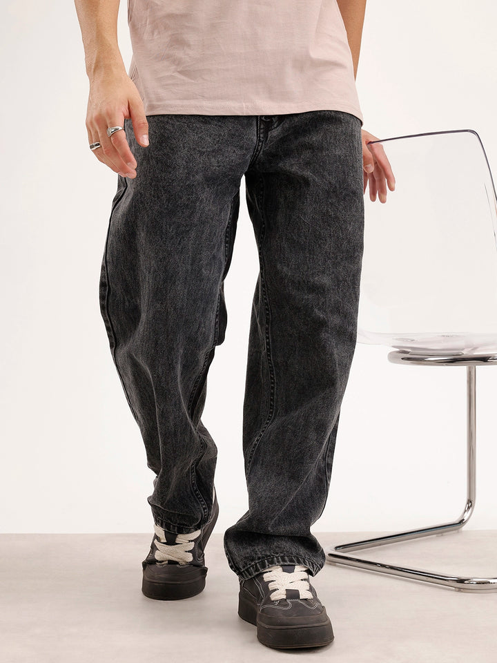 Loose Fit Washed Denim Jeans | Grey