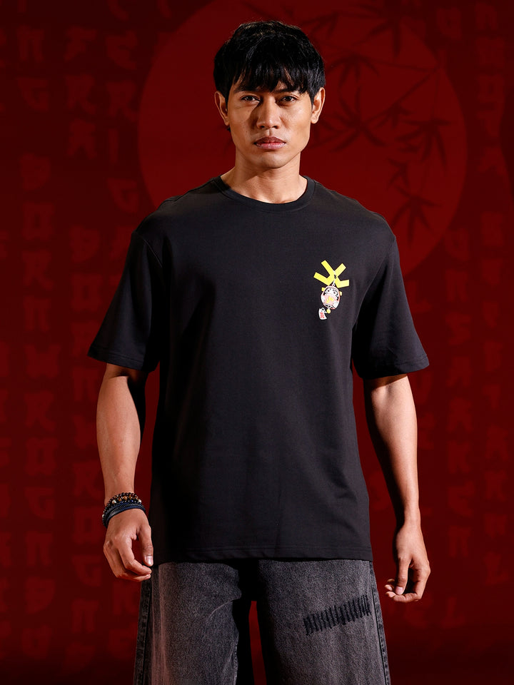 Men’s bold chest print oversized T-shirt | Black