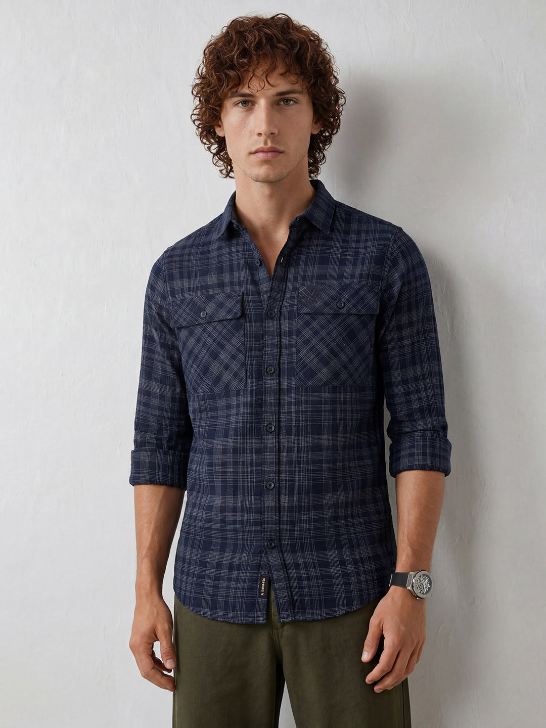 Slim Fit Double Pocket Shirt | Blue