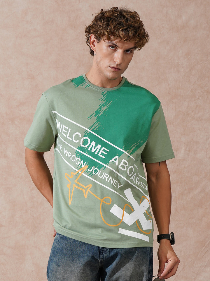 Panel Printed Oversized Fit T-Shirt | Green