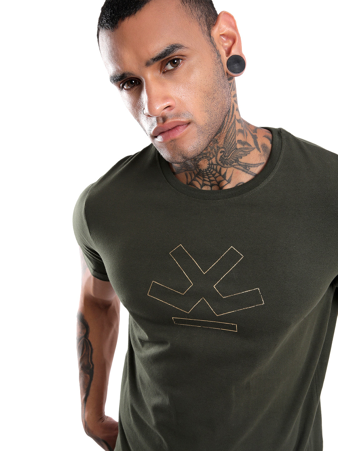 Olive Basic Logo Printed T-Shirt