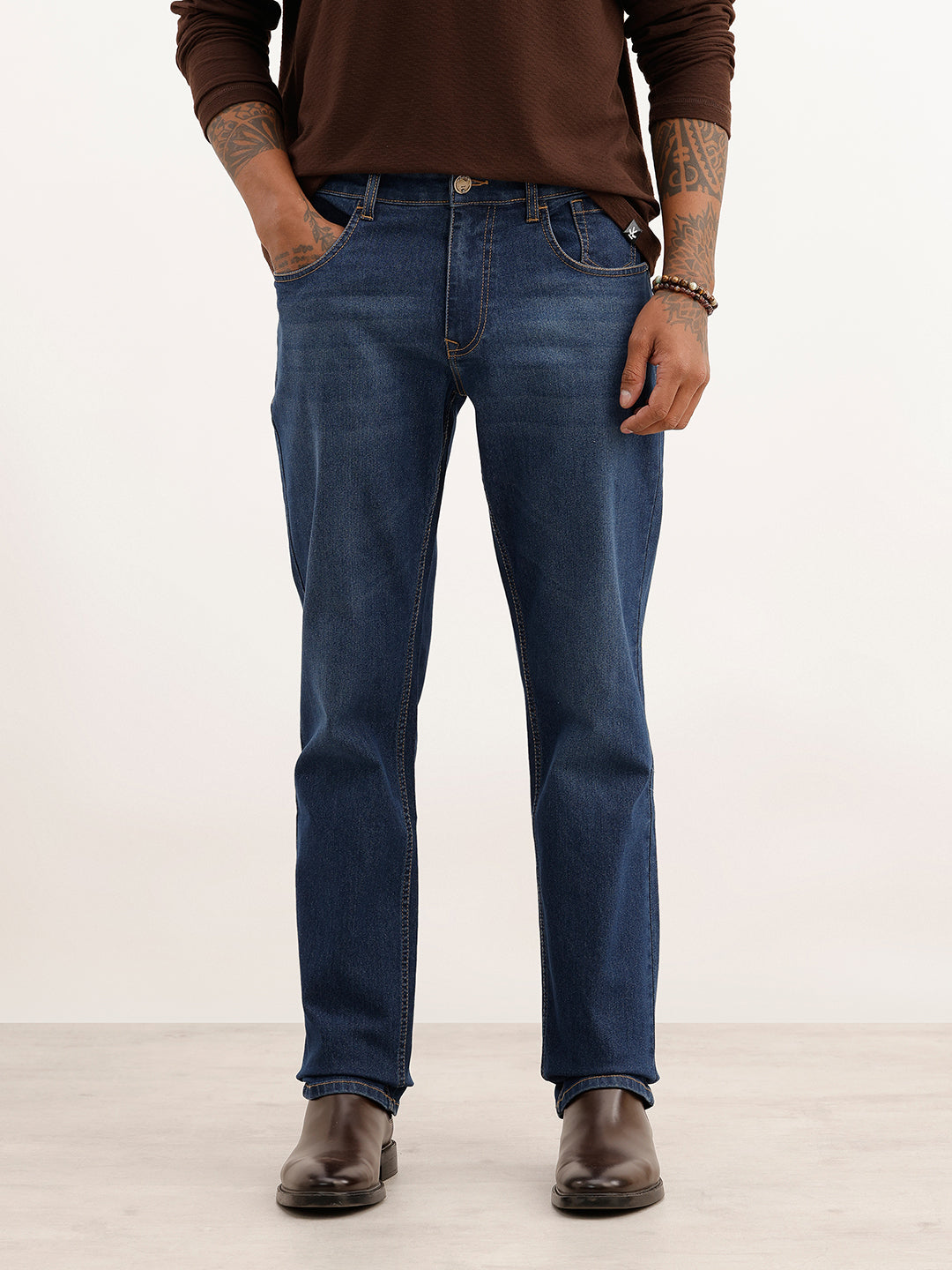 Faded Straight Fit Denim Jeans | Blue