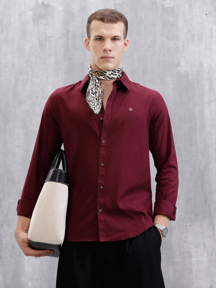 Solid Full Sleeve Slim Fit Shirt | Maroon