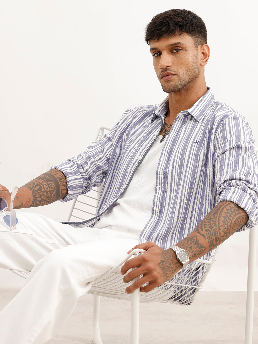 Slim Fit Striped Full Sleeve Shirt | Blue