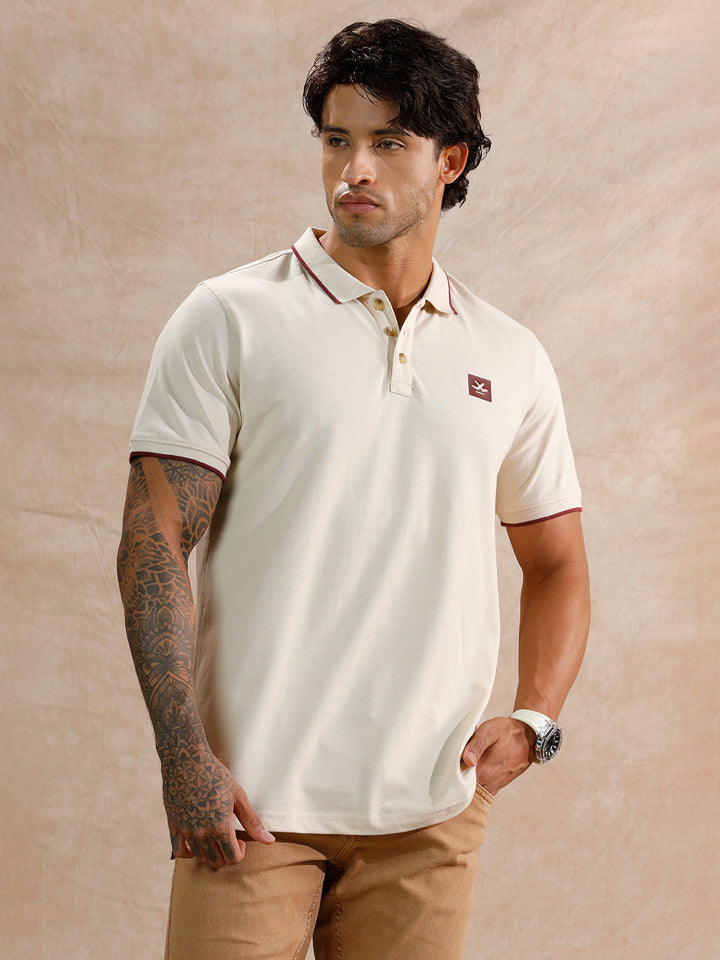 Tipping Collar Slim Fit Polo T-Shirt | Beige