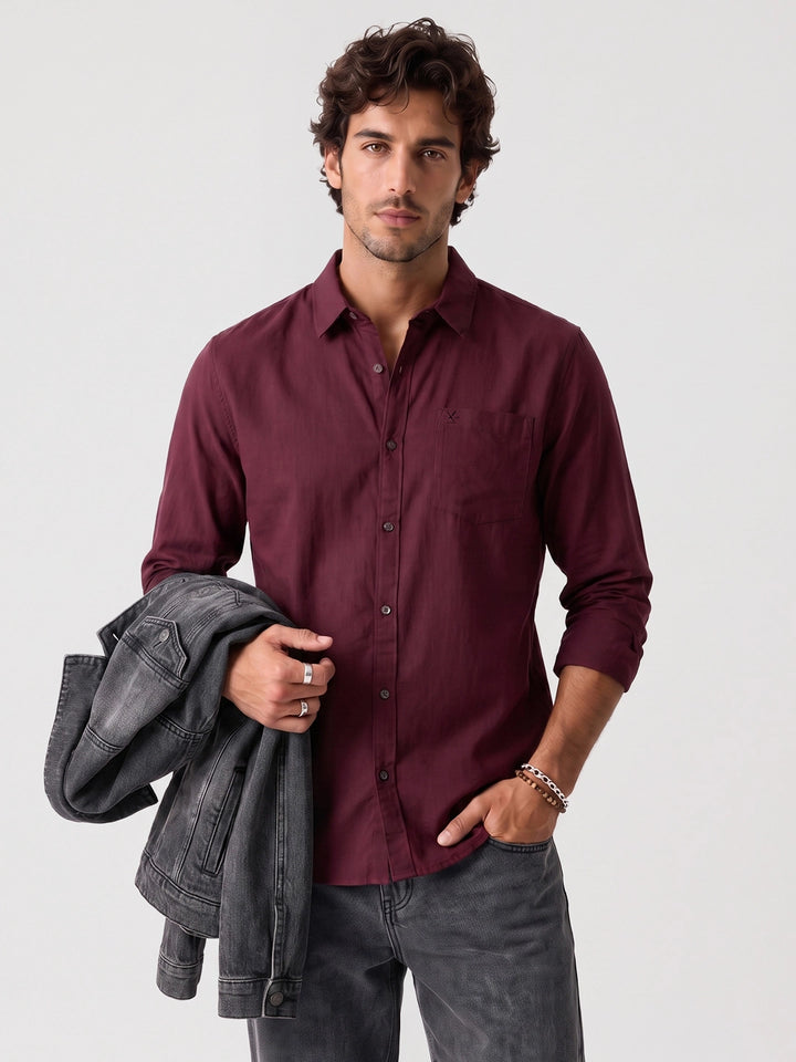 Solid Full Sleeve Shirt | Maroon