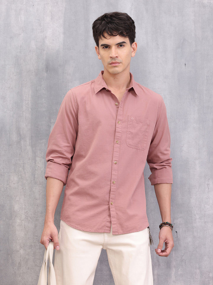 Solid Cotton Full Sleeve Shirt | Pink