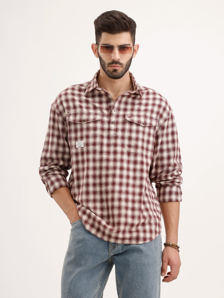 Oversized Fit Double Pocket Shirt | Red