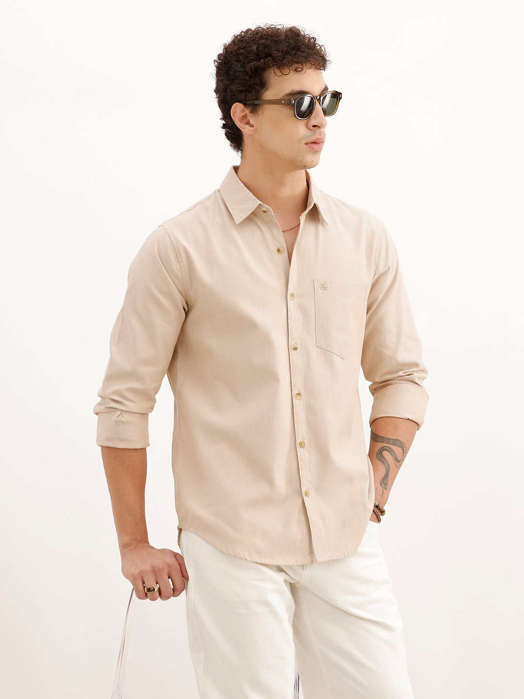 Solid Regular Fit Full Sleeve Shirt | Beige