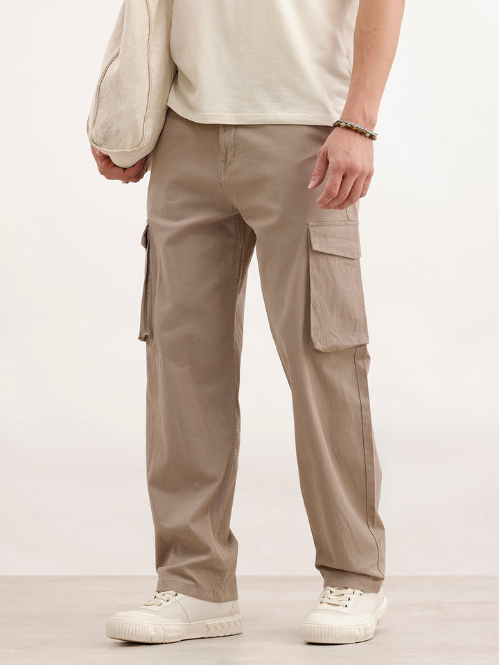Loose Fit Cotton Blend Trouser  | Beige