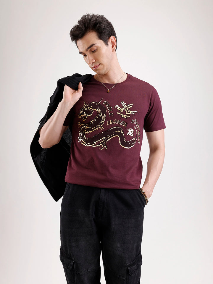Casual Foil Printed T-Shirt   |  Maroon