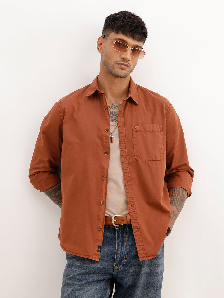 Solid Regular Fit Full Sleeve Shirt | Rust
