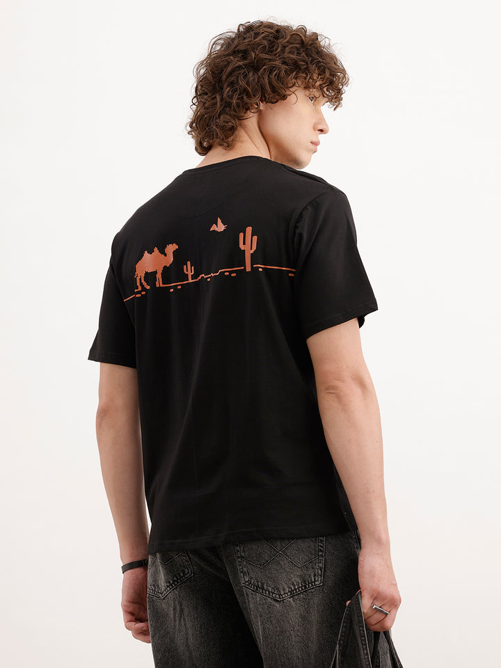 Comfort Fit Placement Printed T-Shirt  | Black