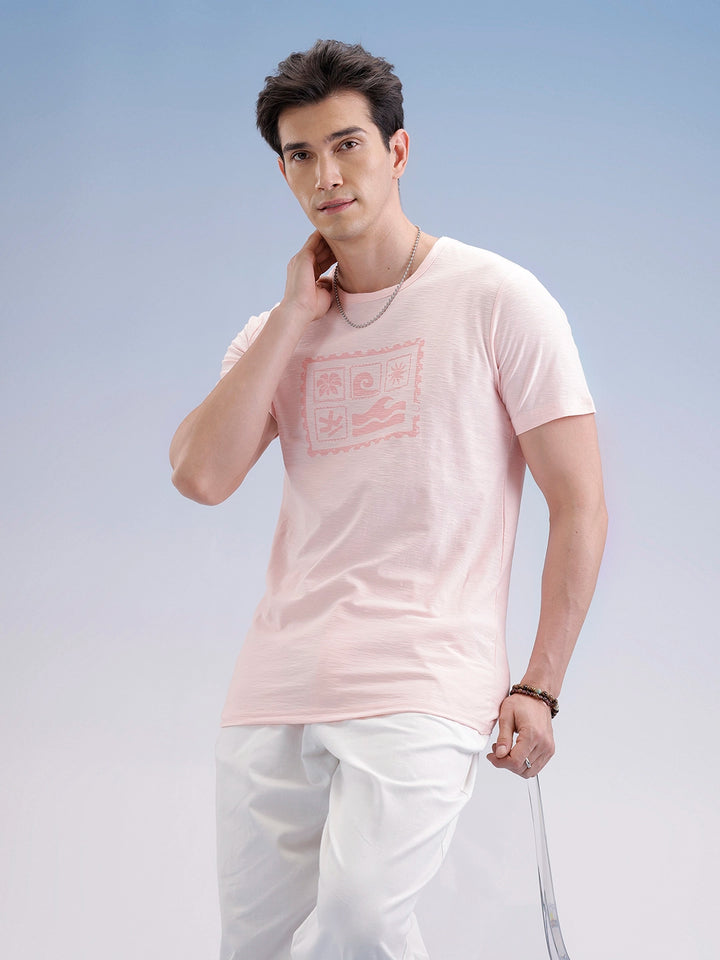 Slim Fit Textured T-Shirt  | Pink