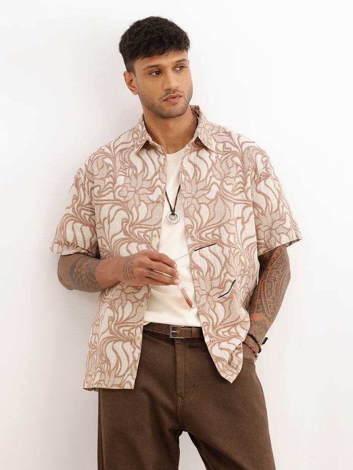 Classic Comfort Fit Jacquard Shirt | Brown