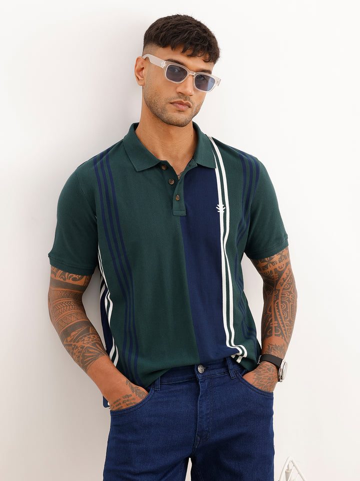 Slim Fit Placement Printed Polo T-Shirt | Dark Green