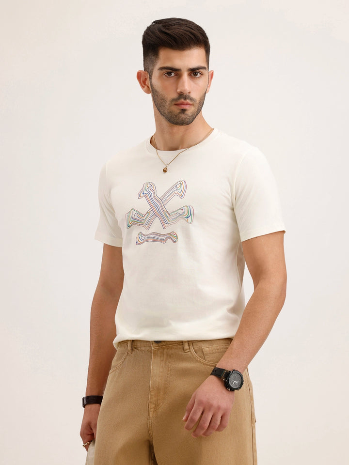 Slim Fit Placement Printed T-Shirt | Off White