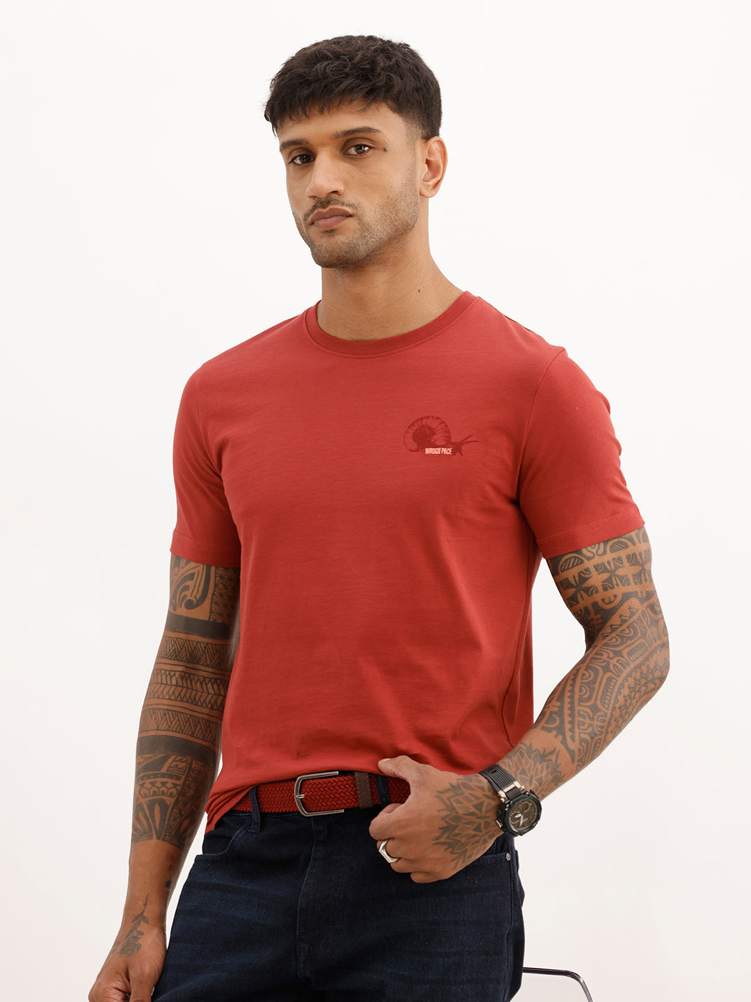Slim Fit Placement Printed T-Shirt | Red
