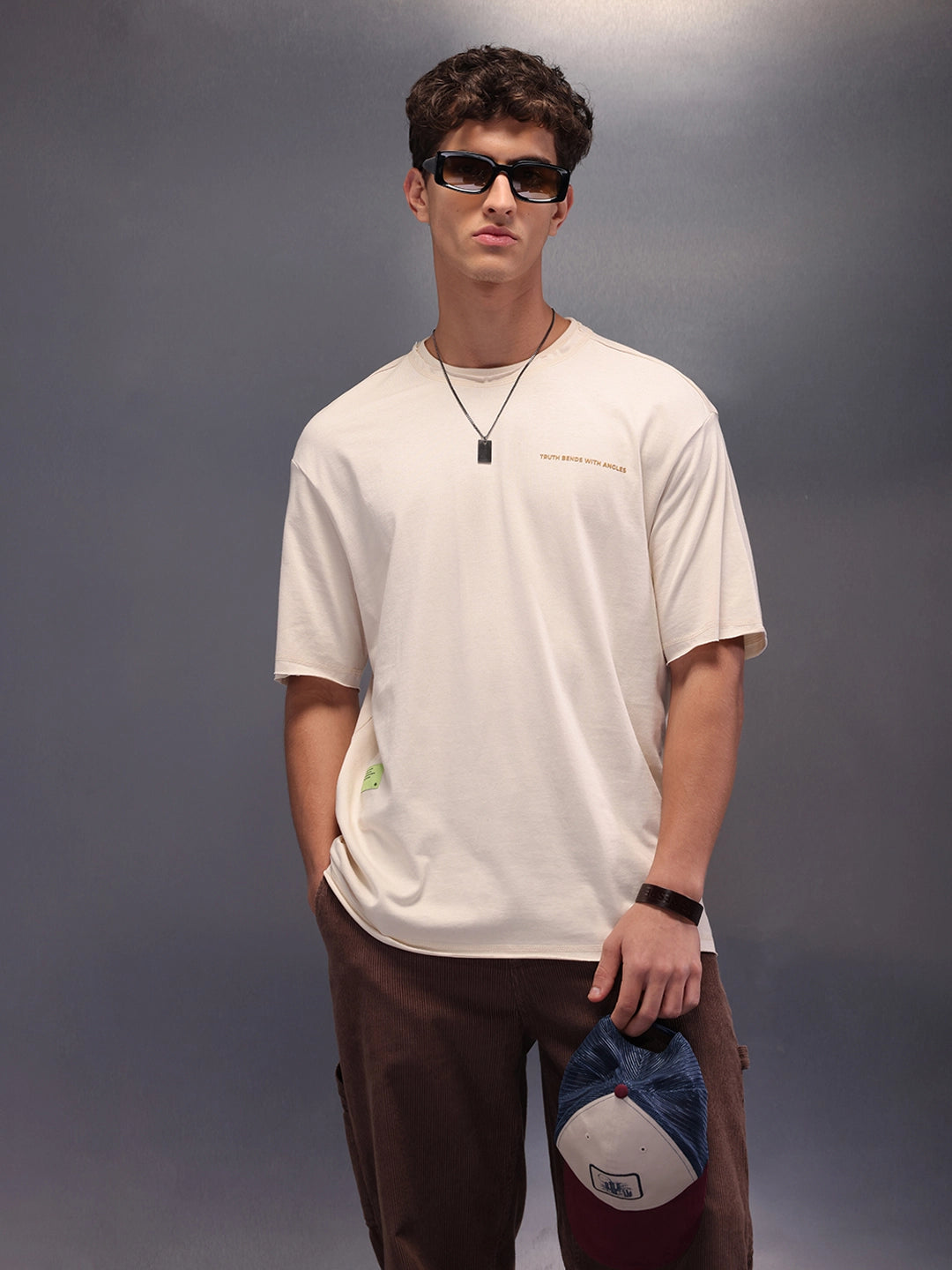 Raw Edge Printed T-Shirt | Beige