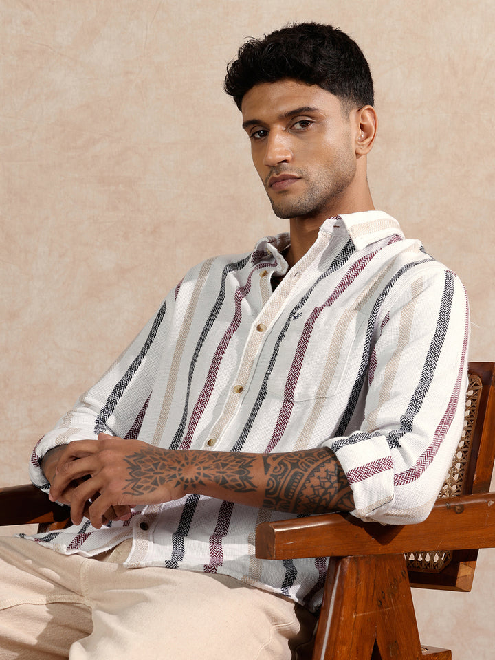 Open Dobby Striper Shirt | Off White