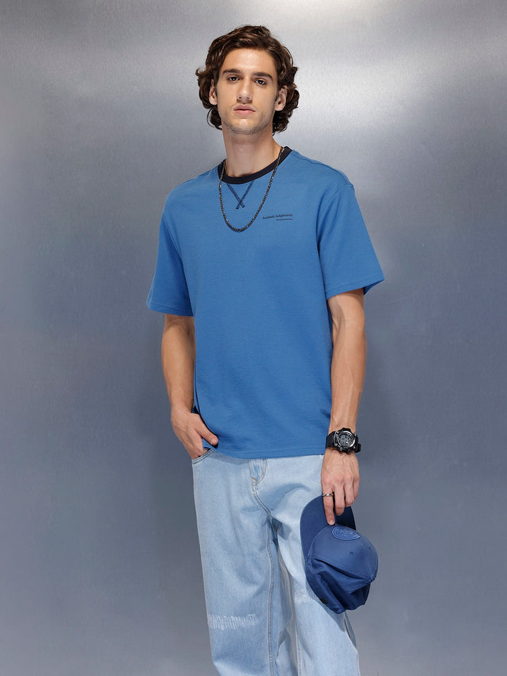 Men’s minimal oversized T-shirt with contrast neck | Blue