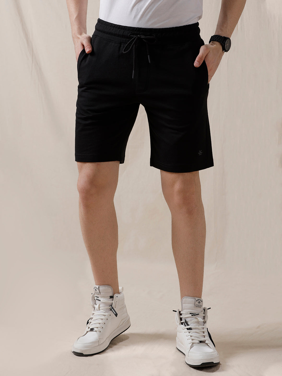 Solid Black Cotton Shorts