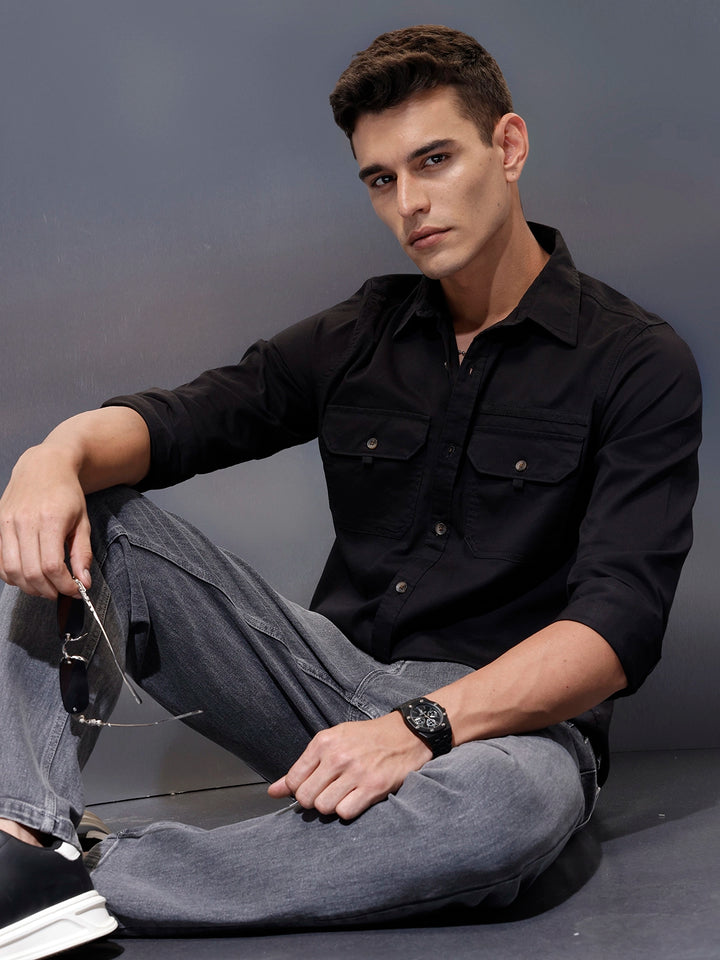 Men's utility shirt with dual chest pockets | Black