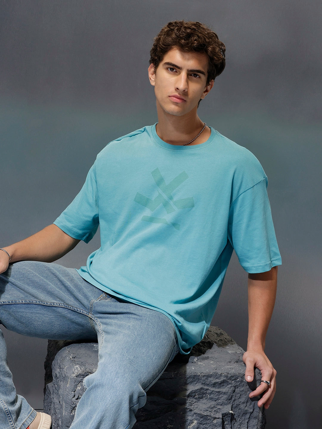 Wrogn Branded Oversized Casual Tee |  Teal