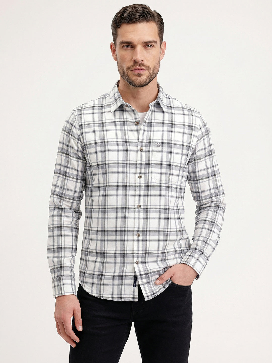 Slim Fit Checkered Shirt | White