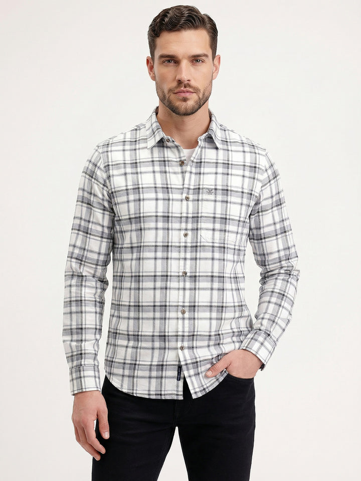 Slim Fit Checkered Shirt | White