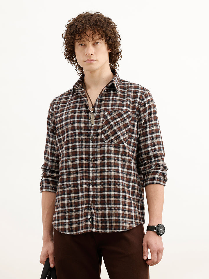 Regular Fit Checkered Shirt | Brown