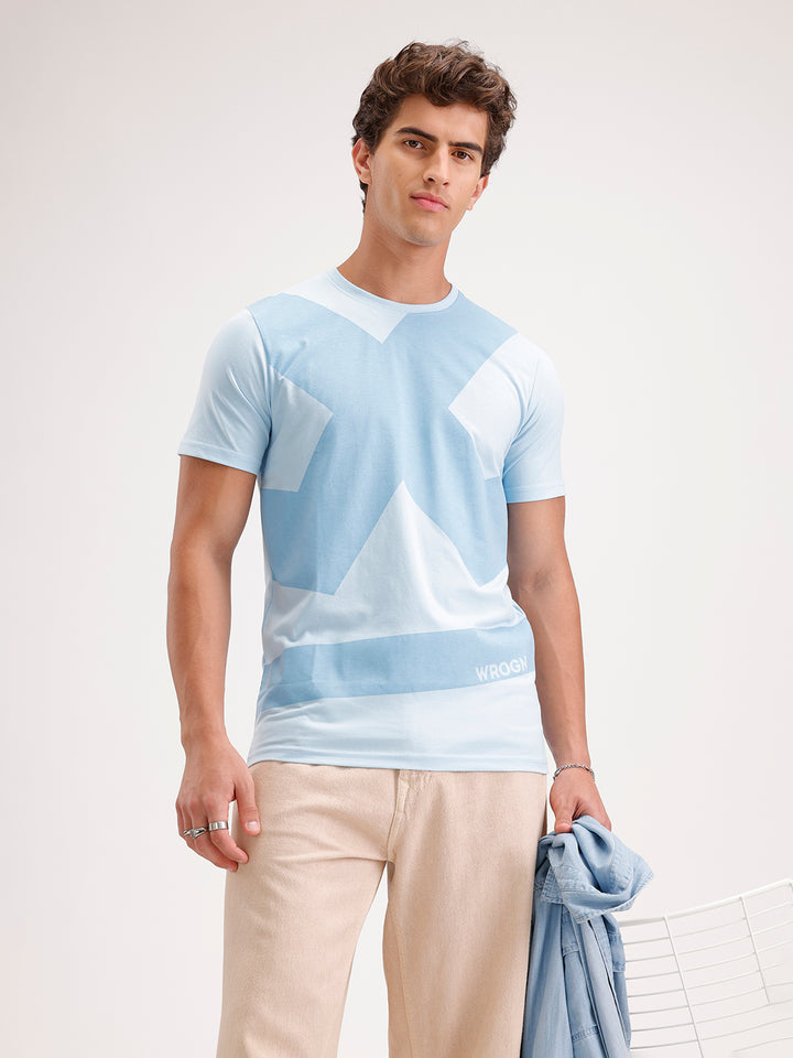 Slim Fit Pannel Printed T-Shirt  | Blue