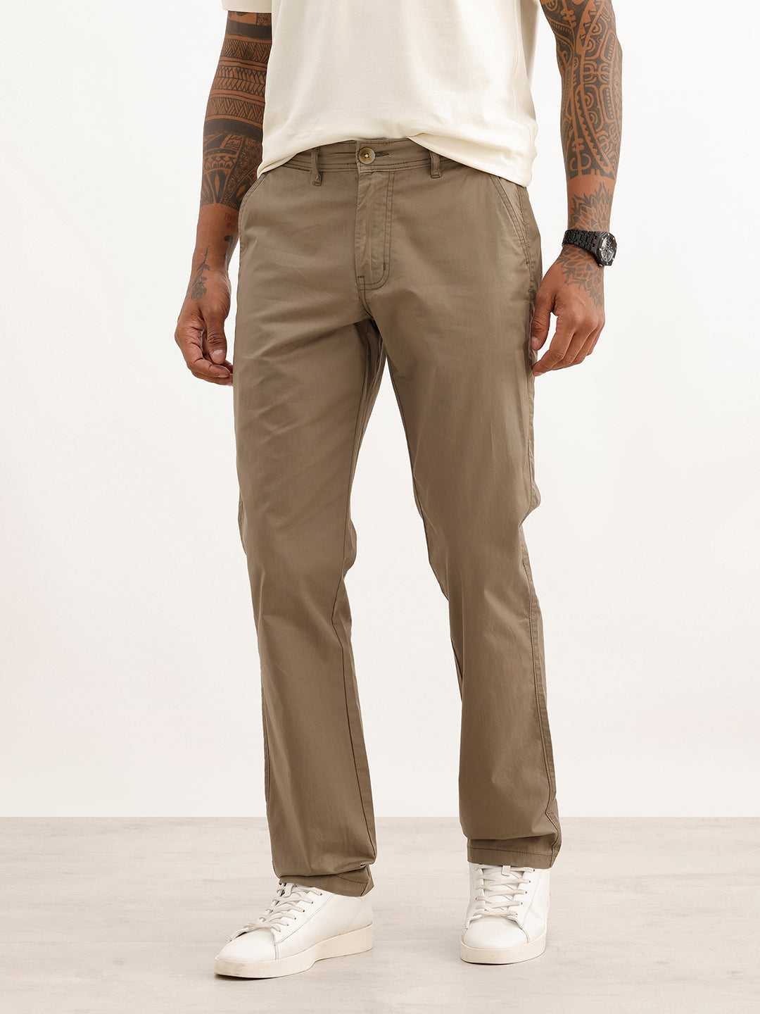 Solid Straight Fit Trouser | Olive