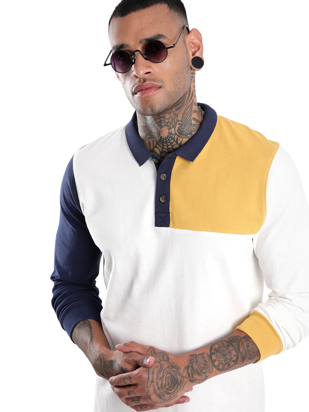 Colour blocked White Polo T-Shirt