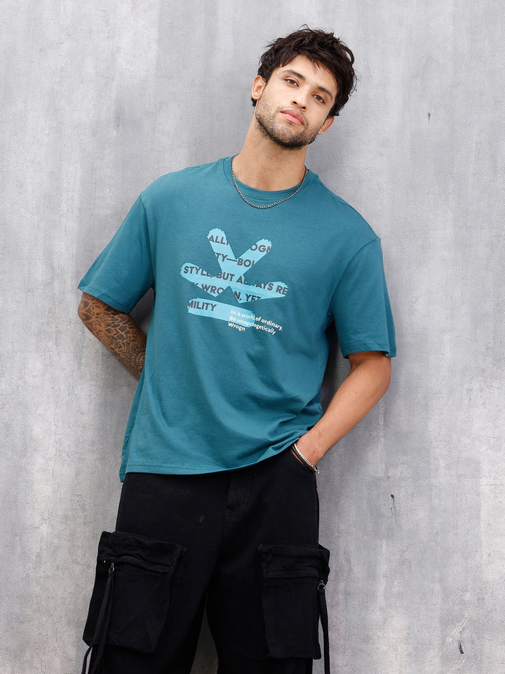Logo Printed Oversized Fit T-Shirt | Teal