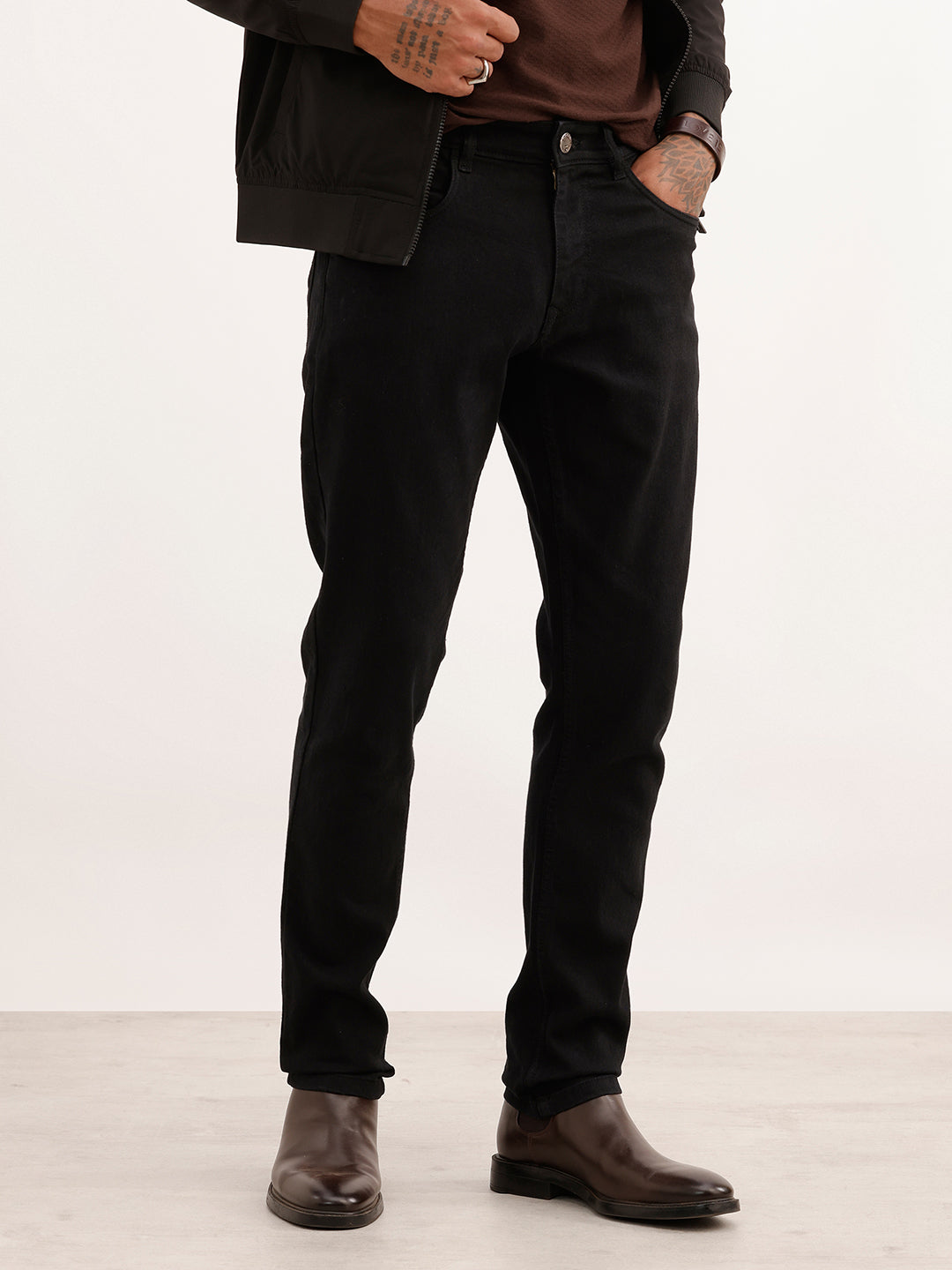 Solid Slim Fit Denim Jeans | Black | WUJN2857MF