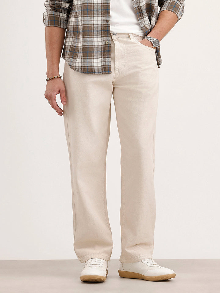 Loose Fit Denim Jeans | Beige