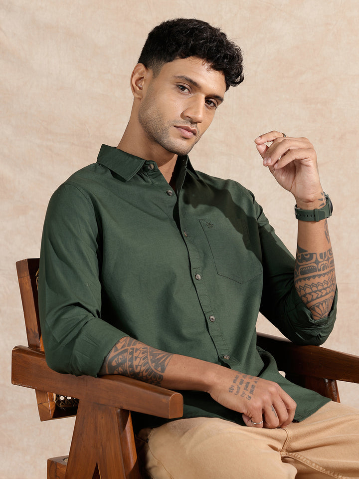 Cotton Slub Solid Shirt | Olive