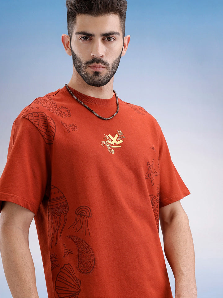 Oversized Front Printed T-Shirt | Rust