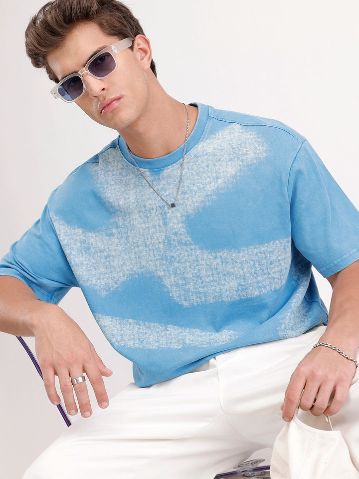 Oversized Placement Printed T-Shirt | Blue
