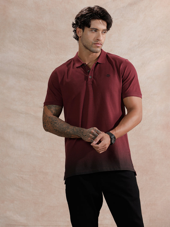 Pixel Ombre Slim Fit Polo T-Shirt | Maroon