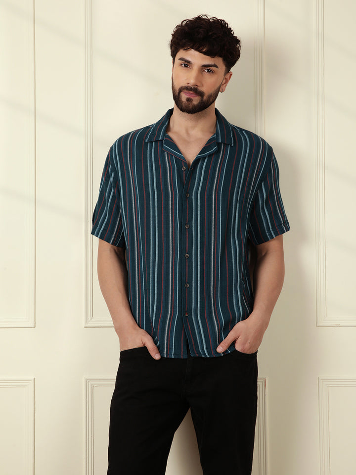 Textured Stripes Light Weight Shirt | Dark Blue
