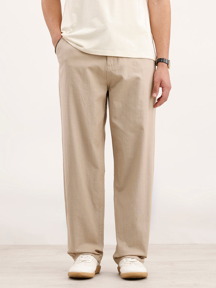 Loose Fit Cotton Trouser | Beige