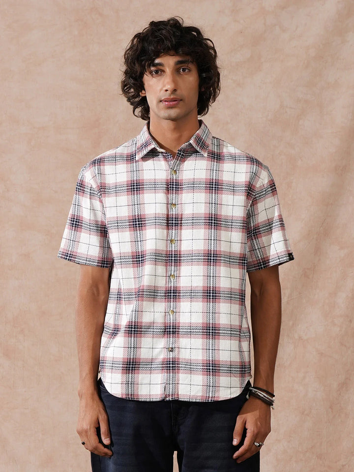Textured Checks Comfort Fit Shirt | Pink
