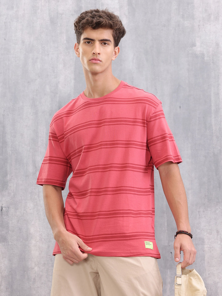 Printed All Over Striper Tee I Red