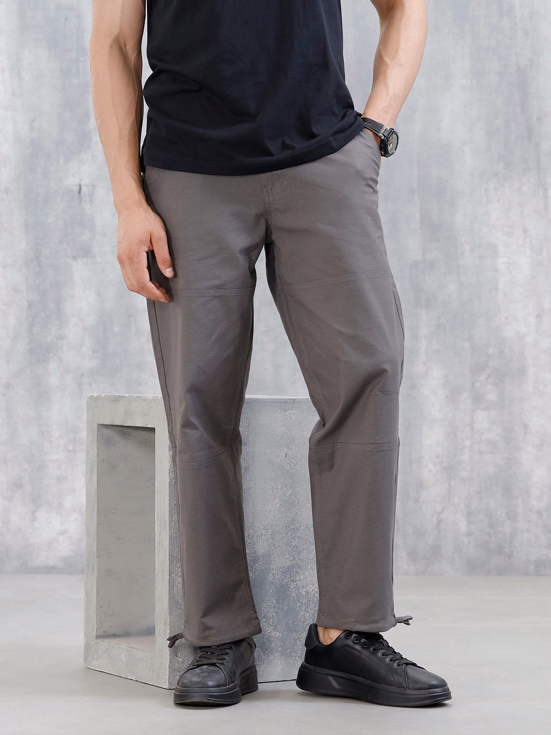 Men's Casual Loose Fit Cut&Sew Trousers  | Dark Grey